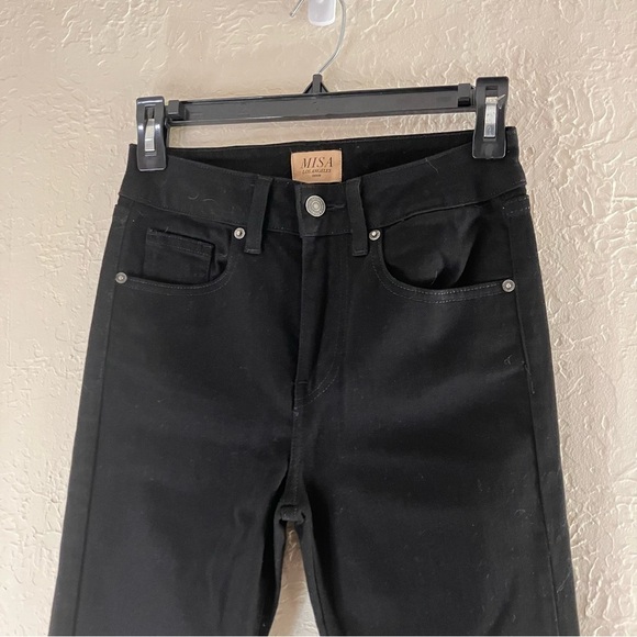 Misa The Super Star Cropped Split Hem Grommet Flare Jeans in Black - Picture 3 of 10